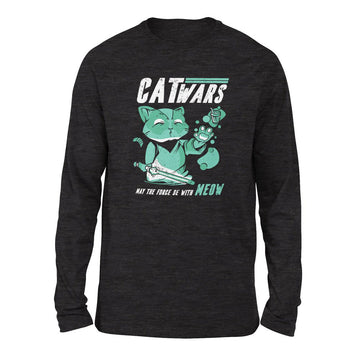 Cat Wars - May The Force Be With Meow Men/Unisex Drop Shoulder Sweatshirt in Dark Grey Heather color